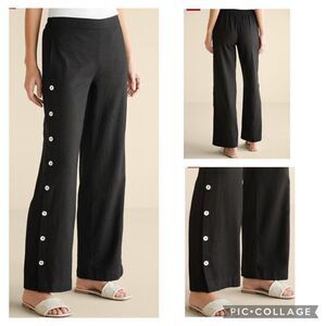 Soft Surroundings Sonoma linen blend wide leg pants button side accent plus size